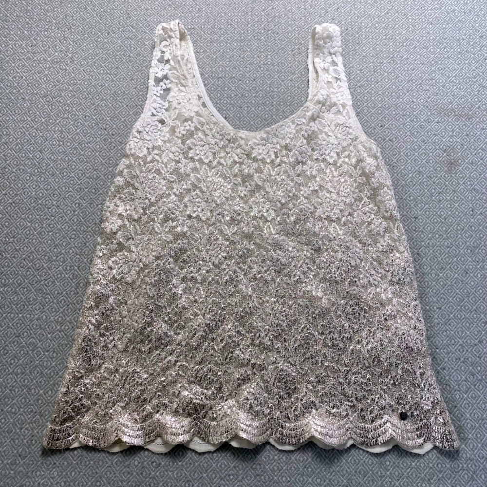 Abercrombie & Fitch Tank Top Womens Sโ White Gold Floral Lace Metallic Ombre Top